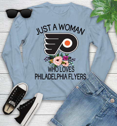 NHL Just A Woman Who Loves Philadelphia Flyers Hockey Sports Youth Long Sleeve 6