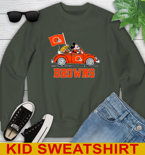 NFL Football Cleveland Browns Pluto Mickey Driving Disney Shirt Youth Sweatshirt 9