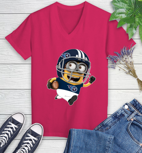 NFL Tennessee Titans Minions Disney Football Sports Women's V-Neck T-Shirt 9
