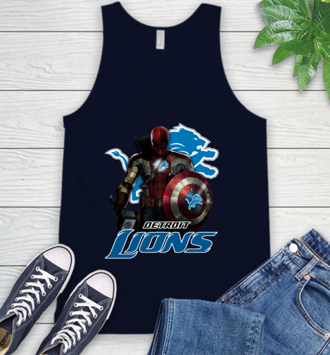 NFL Captain America Thor Spider Man Hawkeye Avengers Endgame Football Detroit Lions Tank Top 3