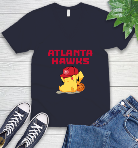 NBA Pikachu Basketball Sports Atlanta Hawks V-Neck T-Shirt 3