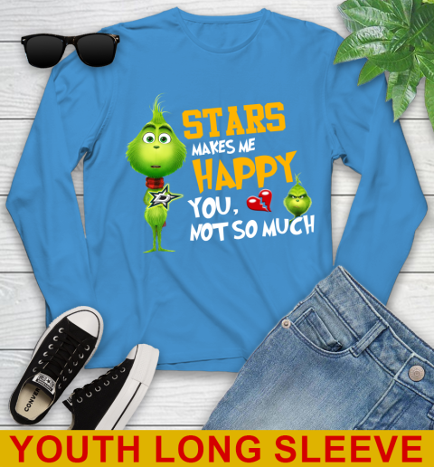 NHL Dallas Stars Makes Me Happy You Not So Much Grinch Hockey Sports Youth Long Sleeve 8