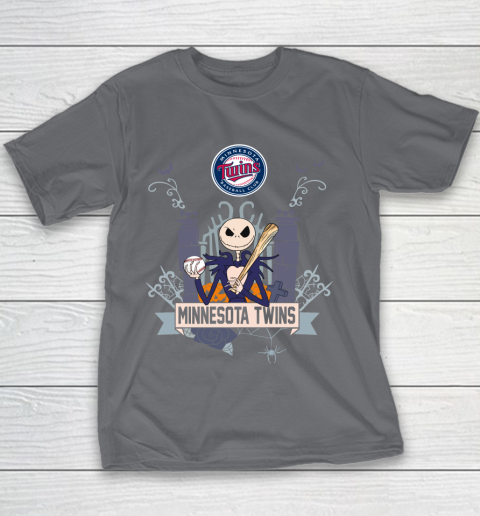 MLB Minnesota Twins Baseball Jack Skellington Halloween Youth T-Shirt 5