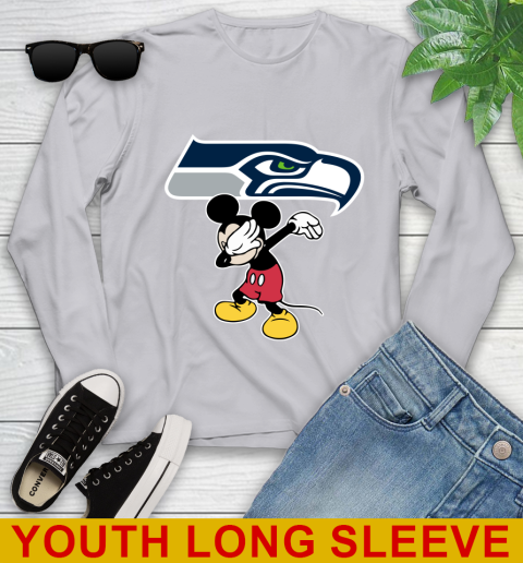 Seattle Seahawks NFL Football Dabbing Mickey Disney Sports Youth Long Sleeve 6