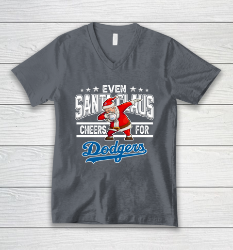 Los Angeles Dodgers Even Santa Claus Cheers For Christmas MLB V-Neck T-Shirt 4