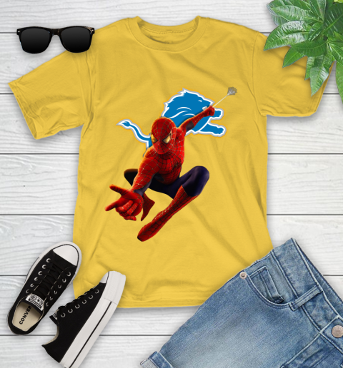 NFL Spider Man Avengers Endgame Football Detroit Lions Youth T-Shirt 8