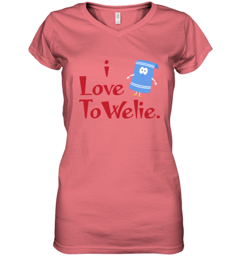 ypow i love towelie women v neck t shirt 39 front coral