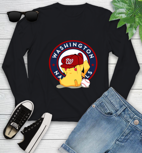 MLB Pikachu Baseball Sports Washington Nationals Youth Long Sleeve 2