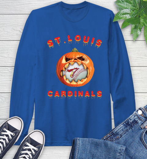 MLB St.Louis Cardinals Halloween Pumpkin Baseball Sports Long Sleeve T-Shirt 9