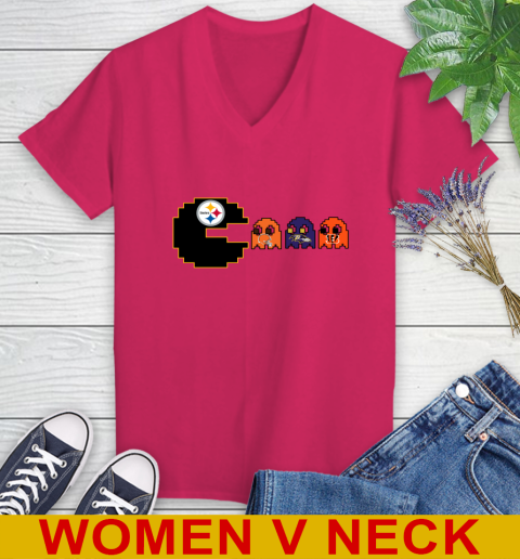 Pittsburgh Steelers NFL Football Pac Man Champion Women's V-Neck T-Shirt 10