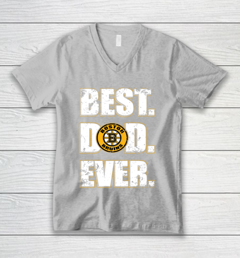 NHL Boston Bruins Hockey Best Dad Ever Family Shirt V-Neck T-Shirt - Image 4