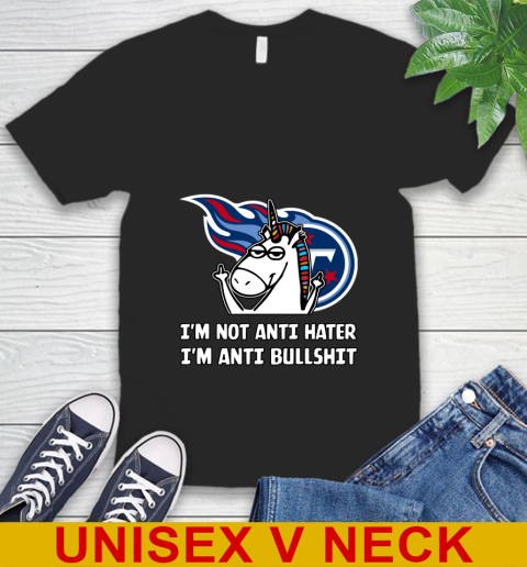 Tennessee Titans NFL Football Unicorn I'm Not Anti Hater I'm Anti Bullshit V-Neck T-Shirt 2