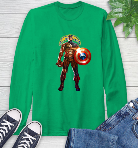 NFL Captain America Marvel Avengers Endgame Football Sports Los Angeles Chargers Long Sleeve T-Shirt 7