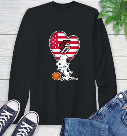 Portland Trail Blazers NBA Basketball The Peanuts Movie Adorable Snoopy Long Sleeve T-Shirt 2