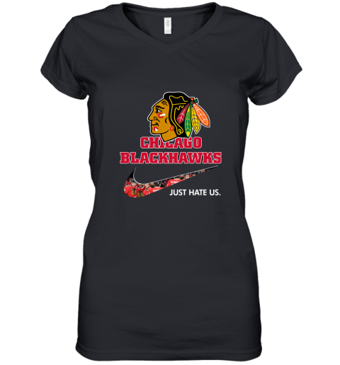 NHL Team Chicago Blackhawks x Nike Just Hate Us Hockey Women's V-Neck T-Shirt