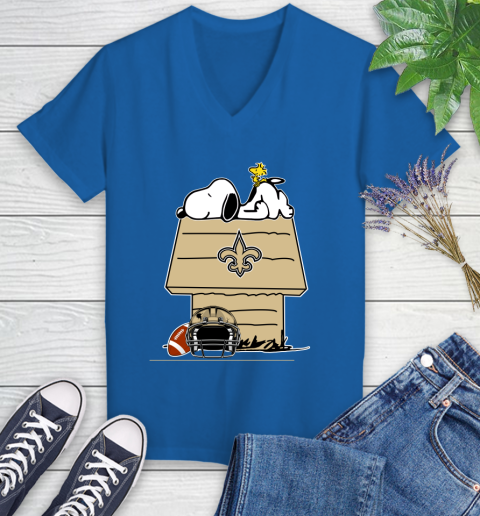 New Orleans Saints NFL Football Snoopy Woodstock The Peanuts Movie Women's V-Neck T-Shirt 10