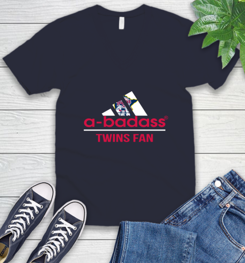 MLB A Badass Minnesota Twins Fan Adidas Baseball Sports V-Neck T-Shirt 2