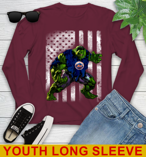 New York Mets Hulk Marvel Avengers MLB Baseball American Flag Youth Long Sleeve 6