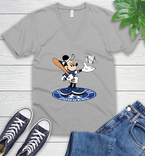 MLB Baseball Los Angeles Dodgers Cheerful Mickey Disney Shirt V-Neck T-Shirt 4