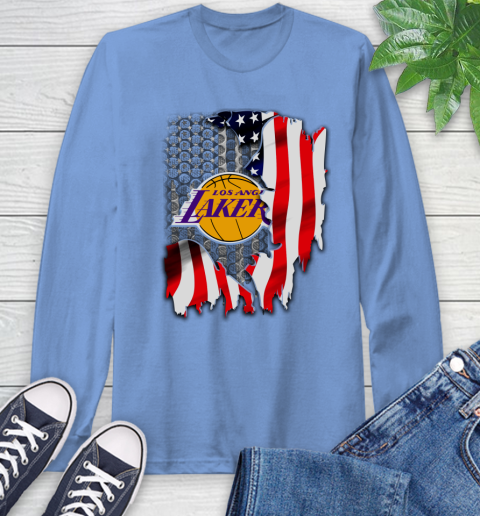 Los Angeles Lakers NBA Basketball American Flag Long Sleeve T-Shirt 12
