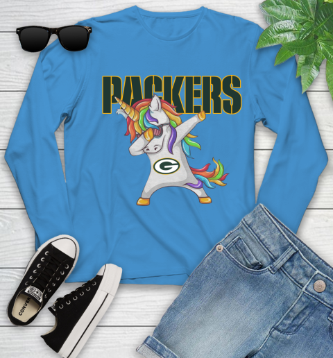 Green Bay Packers NFL Football Funny Unicorn Dabbing Sports Youth Long Sleeve 7