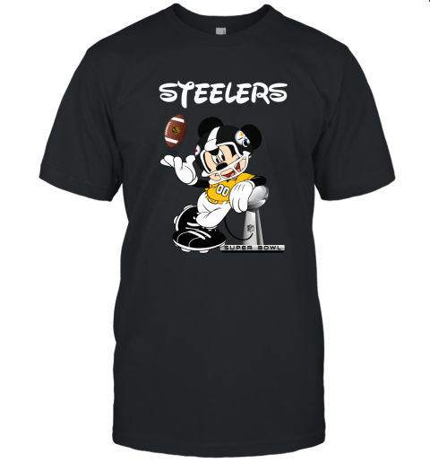 Mickey Steelers Taking The Super Bowl Trophy Football Unisex Jersey Tee