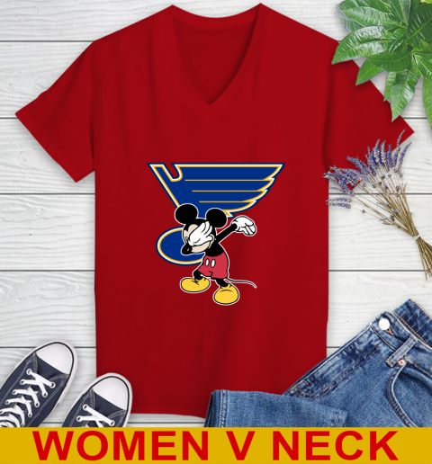 St.Louis Blues NHL Hockey Dabbing Mickey Disney Sports Women's V-Neck T-Shirt 12