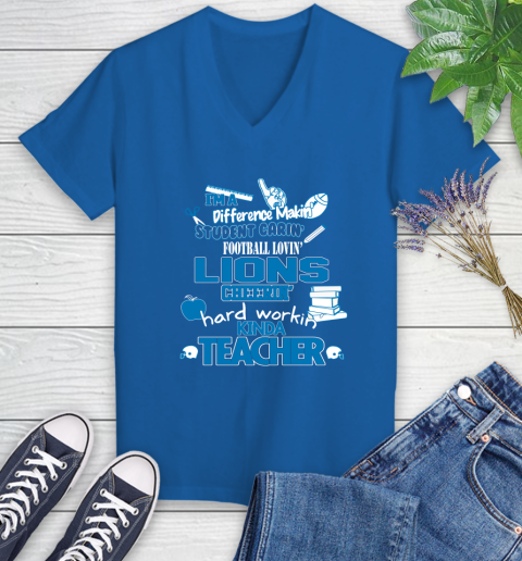 Detroit Lions NFL I'm A Difference Making Student Caring Football Loving Kinda Teacher Women's V-Neck T-Shirt 10