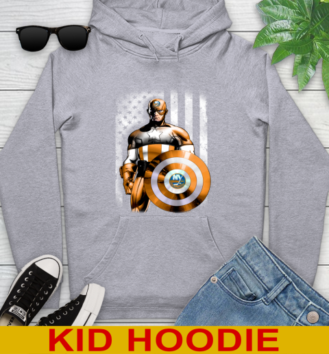 New York Islanders NHL Hockey Captain America Marvel Avengers American Flag Shirt Youth Hoodie 6