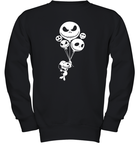 Snoopy Flying Up With Jack Skellington Balloons Youth Sweatshirt