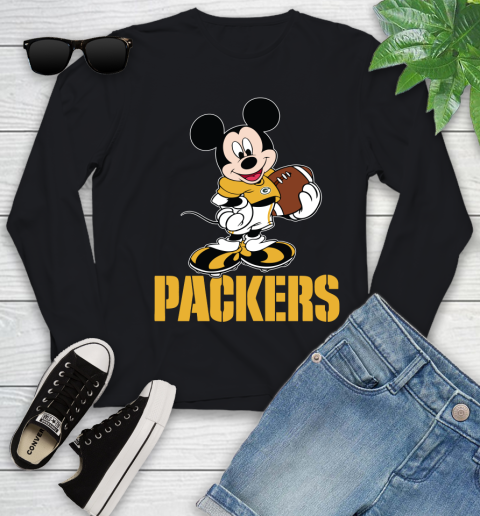NFL Football Green Bay Packers Cheerful Mickey Mouse Shirt Youth Long Sleeve