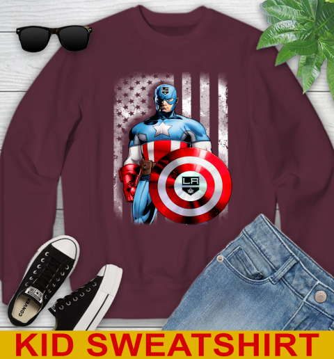 Los Angeles Kings NHL Hockey Captain America Marvel Avengers American Flag Shirt Youth Sweatshirt 4