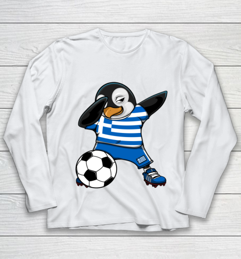 Dabbing Penguin Greece Soccer Fans Jersey Football Lovers Youth Long Sleeve