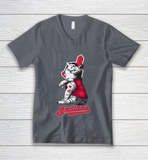 MLB Baseball My Cat Loves Cleveland Indians V-Neck T-Shirt 4
