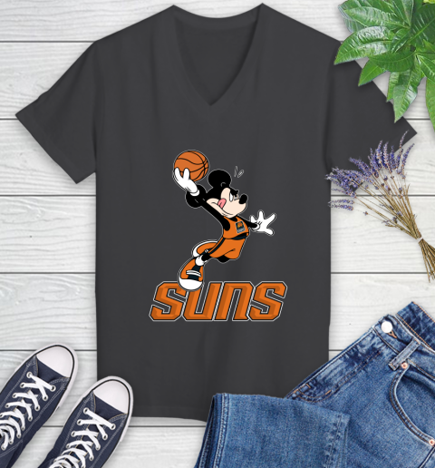 NBA Basketball Phoenix Suns Cheerful Mickey Mouse Shirt Women's V-Neck T-Shirt 7