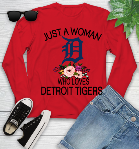 MLB Just A Woman Who Loves Detroit Tigers Baseball Sports Youth Long Sleeve 8