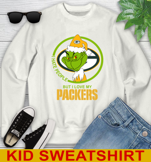 Green Bay Packers NFL Christmas Grinch I Hate People But I Love My Favorite Football Team Youth Sweatshirt