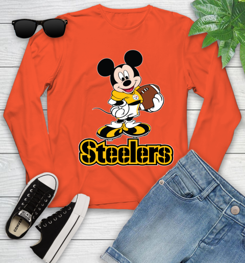 NFL Football Pittsburgh Steelers Cheerful Mickey Mouse Shirt Youth Long Sleeve 4
