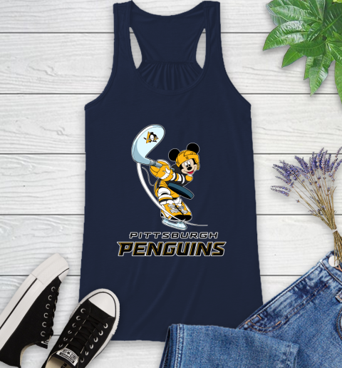 NHL Hockey Pittsburgh Penguins Cheerful Mickey Mouse Shirt Racerback Tank 11