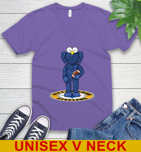 NFL Football Pittsburgh Steelers Kaws Bff Blue Figure Shirt V-Neck T-Shirt 9