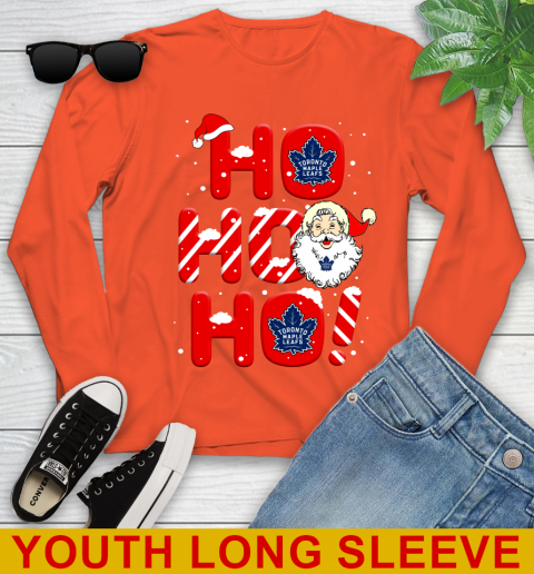 Toronto Maple Leafs NHL Hockey Ho Ho Ho Santa Claus Merry Christmas Shirt Youth Long Sleeve 3