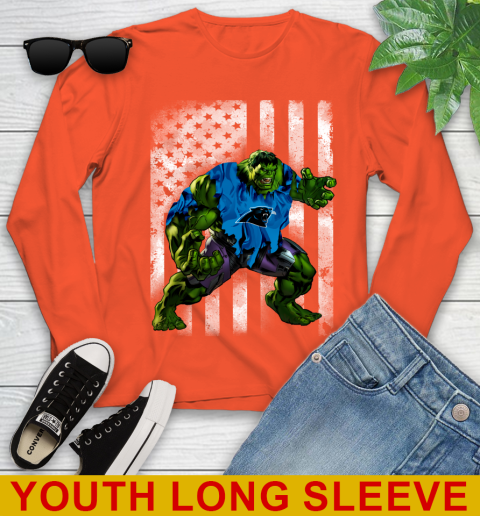 Carolina Panthers Hulk Marvel Avengers NFL Football American Flag Youth Long Sleeve 3