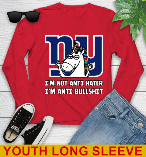 New York Giants NFL Football Unicorn I'm Not Anti Hater I'm Anti Bullshit Youth Long Sleeve 11