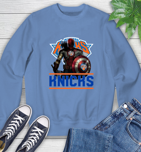 New York Knicks NBA Basketball Captain America Thor Spider Man Hawkeye Avengers Sweatshirt 11