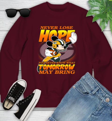 Green Bay Packers NFL Football Mickey Disney Never Lose Hope Youth Sweatshirt 4
