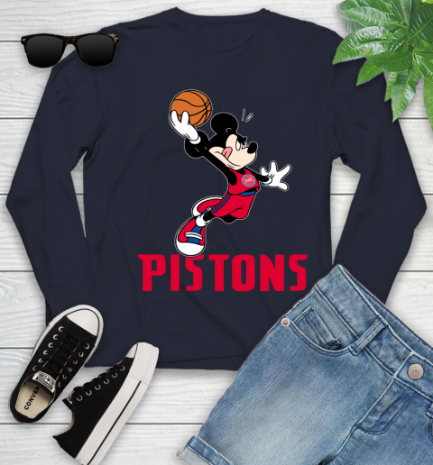 NBA Basketball Detroit Pistons Cheerful Mickey Mouse Shirt Youth Long Sleeve 3