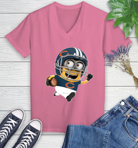 NFL Chicago Bears Minions Disney Football Sports Women's V-Neck T-Shirt 13