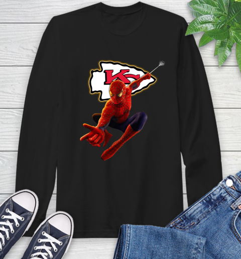 NFL Spider Man Avengers Endgame Football Kansas City Chiefs Long Sleeve T-Shirt 2