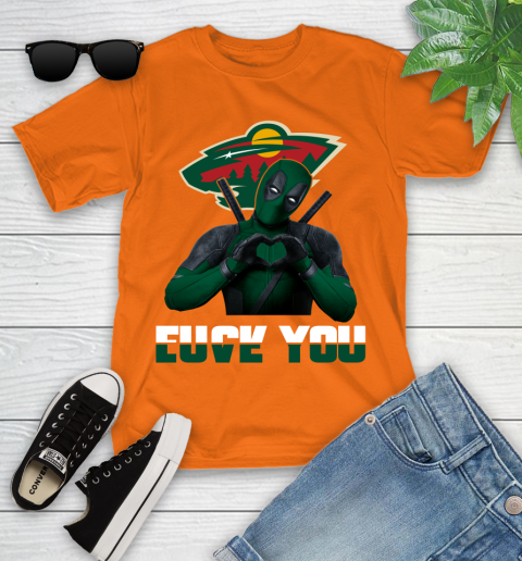 NHL Minnesota Wild Deadpool Love You Fuck You Hockey Sports Youth T-Shirt 9