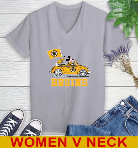 NHL Hockey Boston Bruins Pluto Mickey Driving Disney Shirt Women's V-Neck T-Shirt 5